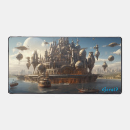Futuristische Zitadelle auf der Steampunk Seascape Schreibtischunterlage