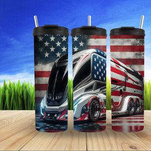 Futuristischer amerikanischer Flag-Bus Thermosbecher