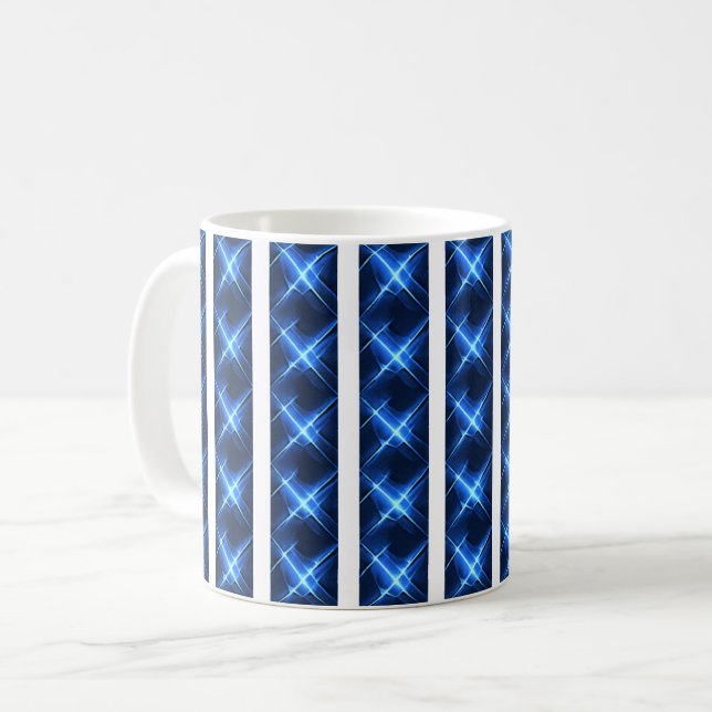 Futuristischer blauer gestreifter Stern Kaffeetasse (Vorderseite Links)