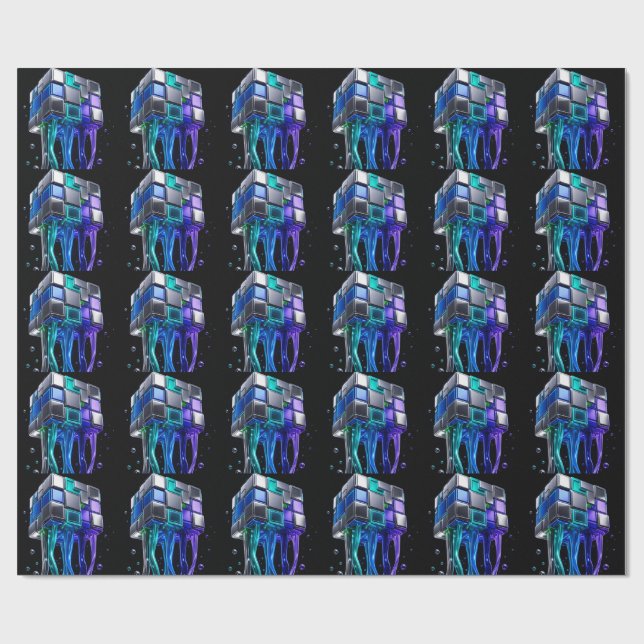 Futuristischer Chrom-Puzzlewürfel  Geschenkpapier (Flach)
