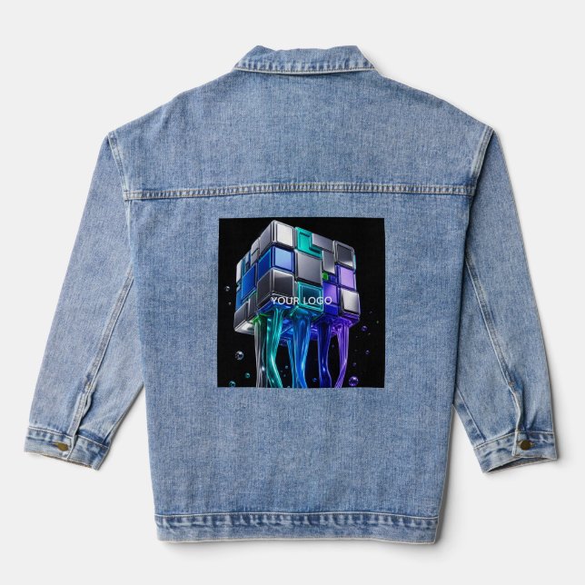 Futuristischer Chrom-Puzzlewürfel  Jeansjacke (Rückseite)