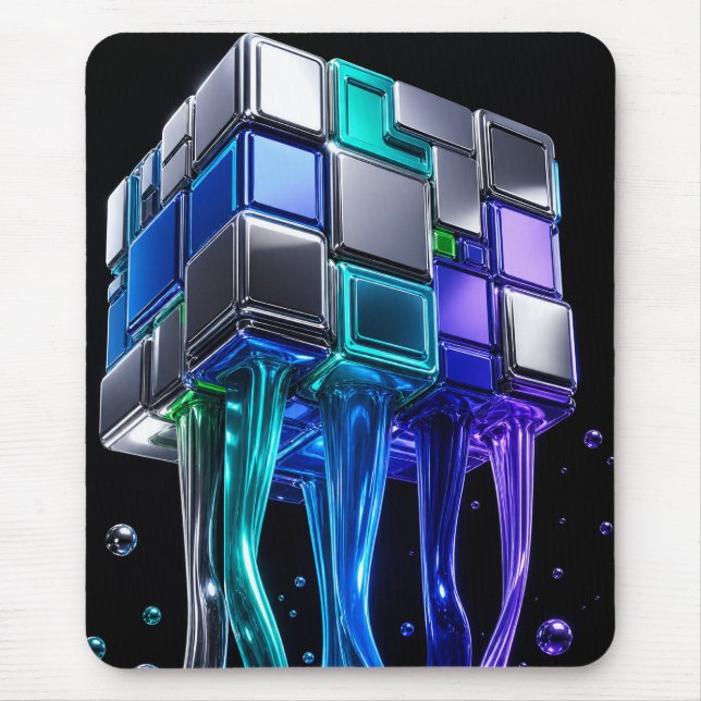 Futuristischer Chrom-Puzzlewürfel  Mousepad (Vorne)