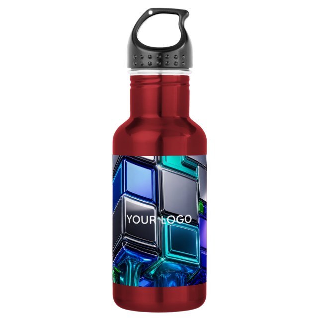 Futuristischer Chrome-Puzzlewürfel  Edelstahlflasche (Vorderseite)