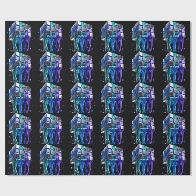 Futuristischer Chrome-Puzzlewürfel  Geschenkpapier (Flach)