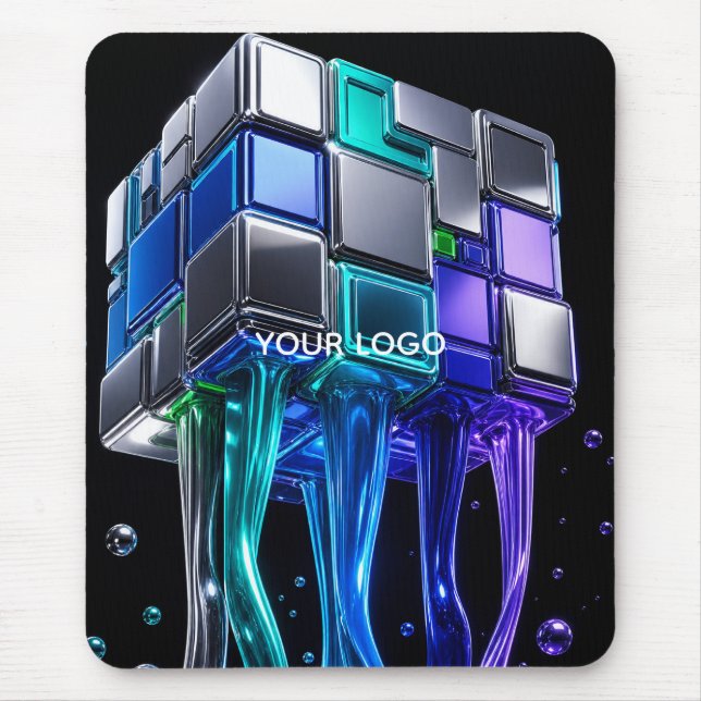 Futuristischer Chrome-Puzzlewürfel  Mousepad (Vorne)