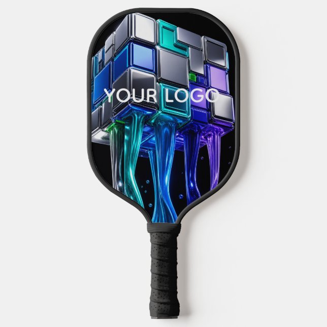 Futuristischer Chrome-Puzzlewürfel  Pickleball Schläger (Vorderseite)