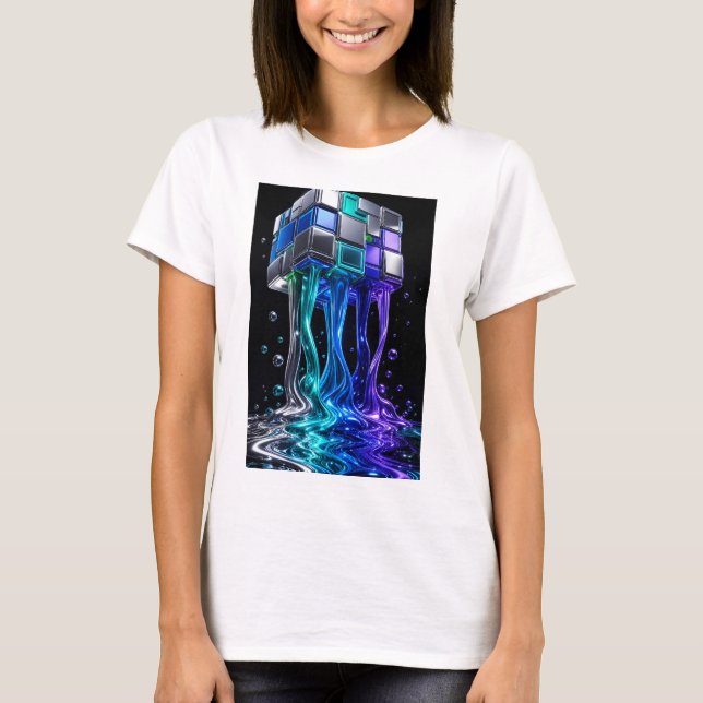 Futuristischer Chrome-Puzzlewürfel  T-Shirt (Vorderseite)
