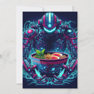 Futuristischer Cyberpunk-Roboter Neon-Essen Ramen Feiertagskarte