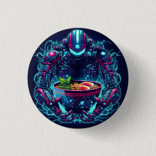 Futuristischer Cyberpunk-Roboter Neon Food Ramen Button