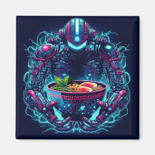 Futuristischer Cyberpunk-Roboter Neon Food Ramen Magnet