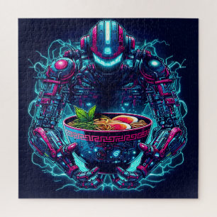 Futuristischer Cyberpunk-Roboter Neon Food Ramen Puzzle