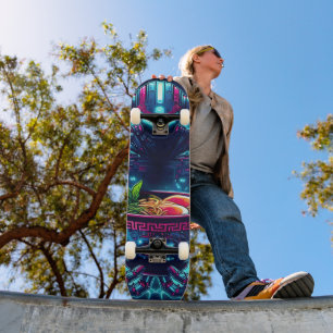 Futuristischer Cyberpunk-Roboter Neon Food Ramen Skateboard