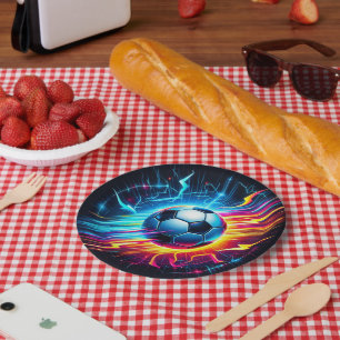 Futuristischer elektrischer Fußball Blitz Pappteller