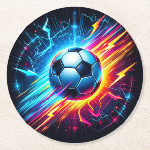 Futuristischer elektrischer Fußball Blitz Runder Pappuntersetzer
