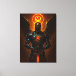 Futuristischer Erzengel des Glutreichs mit Schwert Leinwanddruck