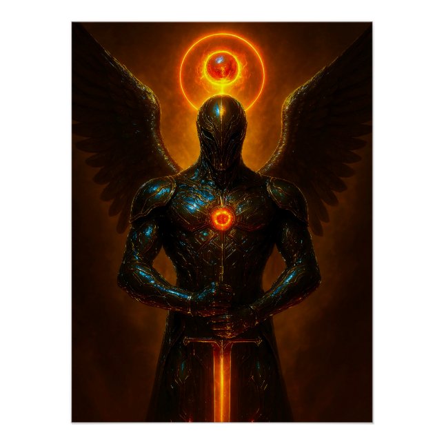 Futuristischer Erzengel des Glutreichs mit Schwert Poster (Vorderseite)