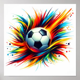 Futuristischer Fußball Splash Soccer Ball Abstract Poster