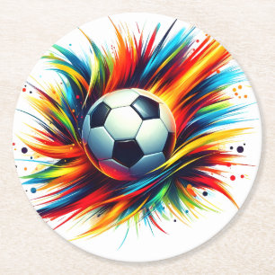 Futuristischer Fußball Splash Soccer Ball Abstrakt Runder Pappuntersetzer