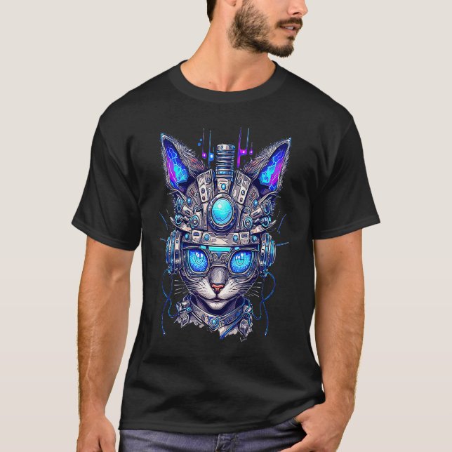 Futuristischer grafischer Katzenroboter  1 T-Shirt (Vorderseite)
