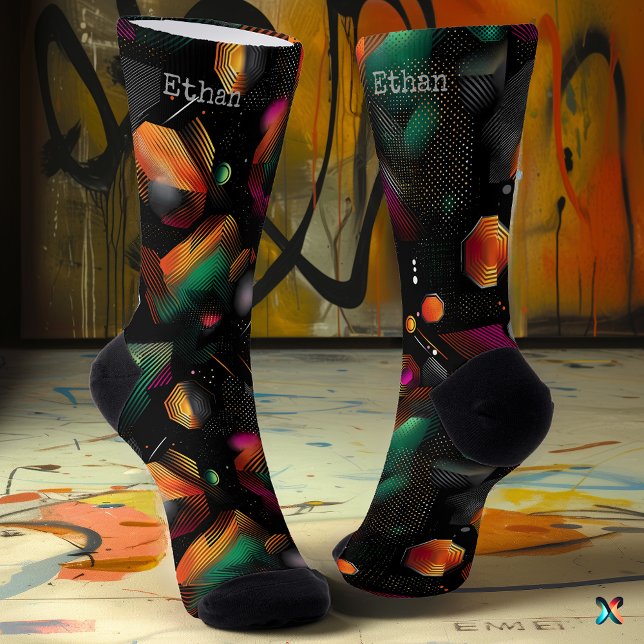 Futuristischer Hexagon mit metallisch grünem Rosa  Socken (Von Creator hochgeladen)