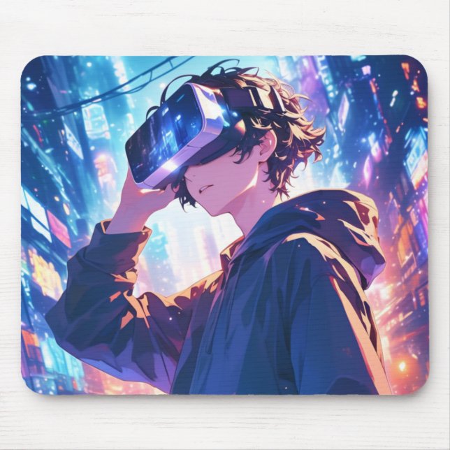 Futuristischer Junge mit VR - Anime-Mauspad Mousepad (Vorne)