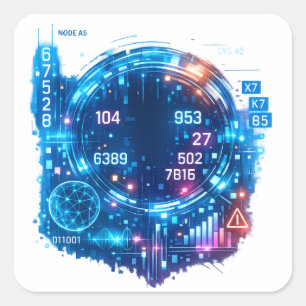 Futuristischer KI-System-Aufkleber – Cyber-Tech-Da Quadratischer Aufkleber