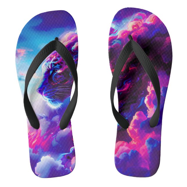 Futuristischer kosmischer Neon-Leopard  Flip Flops (Fußbett)