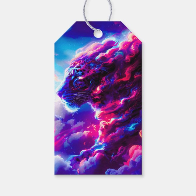Futuristischer kosmischer Neon-Leopard  Geschenkanhänger (Vorderseite)