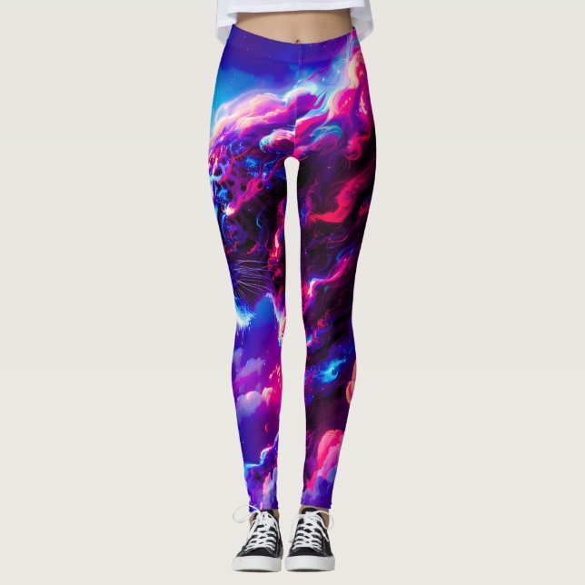 Futuristischer kosmischer Neon-Leopard  Leggings (Vorderseite)