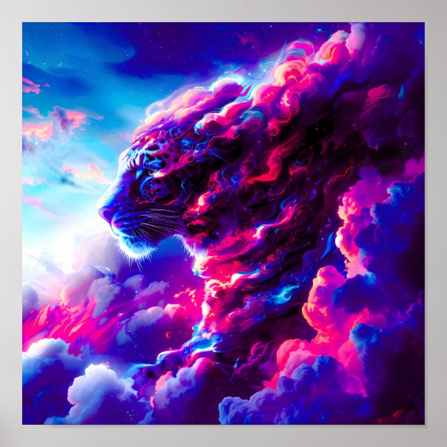Futuristischer kosmischer Neon-Leopard  Poster (Vorne)