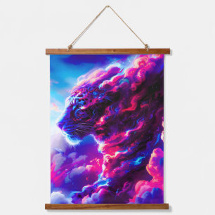 Futuristischer kosmischer Neon-Leopard Wandteppich Mit Holzrahmen