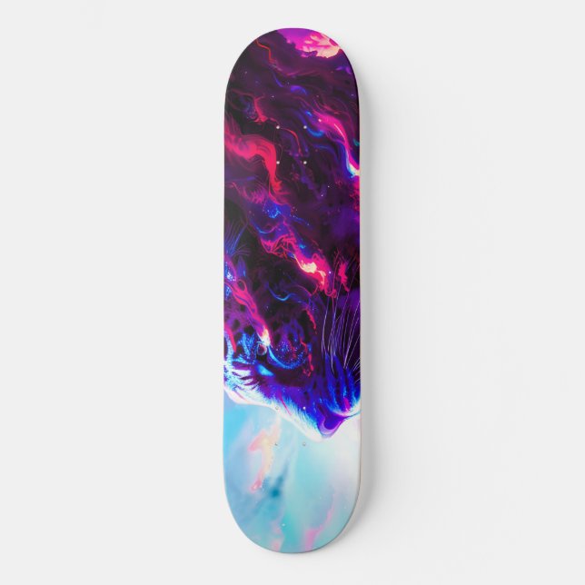 Futuristischer kosmischer Neonleopard  Skateboard (Vorderseite)