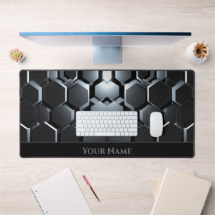 Futuristischer Neon glänzend schwarze sechseckige  Schreibtischunterlage