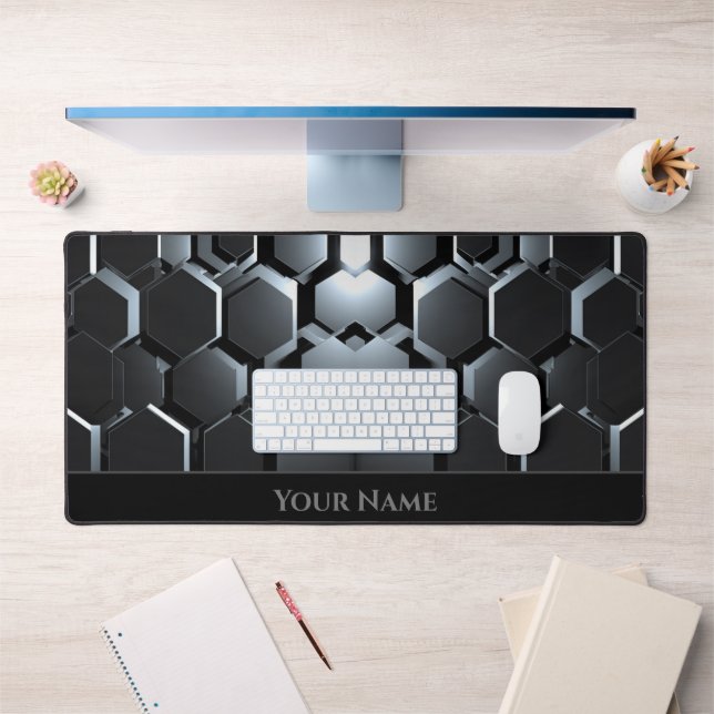 Futuristischer Neon glänzend schwarze sechseckige  Schreibtischunterlage (Büro 1)