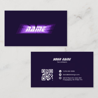 Futuristischer Neon-Lila-Glitch-QR-Code-IT-Berater Visitenkarte