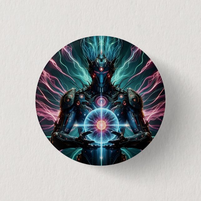 Futuristischer Robot kosmischer Kern Cyberpunk Button (Vorderseite)