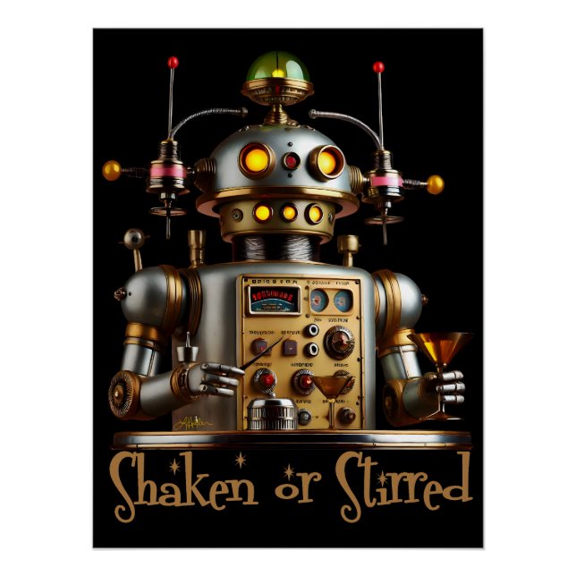 Futuristischer Roboter Barkeeper "Geschüttelt oder Poster (Vorderseite)
