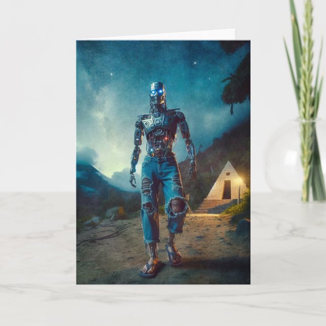 Futuristischer Roboter in antiker Landschaft Karte (Vorderseite)