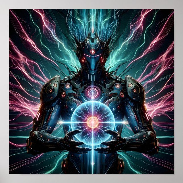 Futuristischer Roboter Kosmischer Kern Cyberpunk Poster (Vorne)