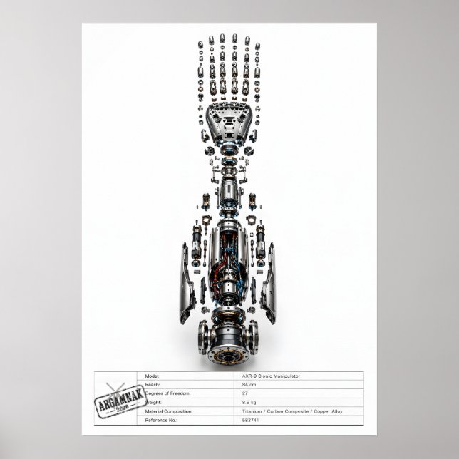 Futuristischer Roboterarm Explosionsdarstellung Poster (Vorne)