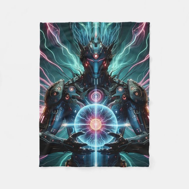 Futuristischer Roboterkosmischer Kern Cyberpunk Fleecedecke (Vorderseite)