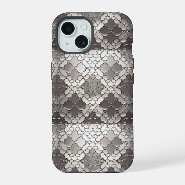 Futuristischer Stil: Silver Metallic Abstrakt iPhone 15 Hülle (Rückseite)
