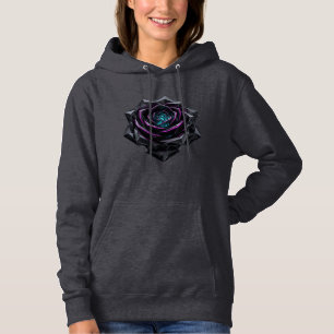 Futuristisches 3D Kristall Schwarze Rose Neon Cybe Hoodie
