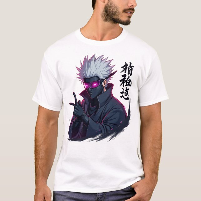 Futuristisches Anime Ninja mit leuchtendem Cyber-V T-Shirt (Vorderseite)