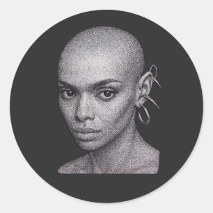 Futuristisches Bald-Pointillismus-Portrait Runder Aufkleber