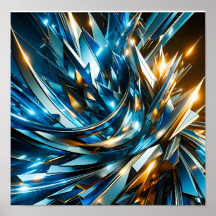 Futuristisches Blau Gold abstrakt metallisch geome Poster