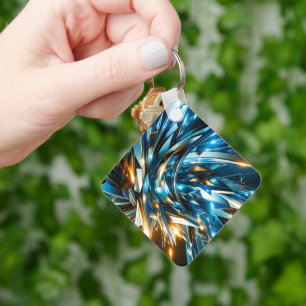 Futuristisches Blau Gold Abstrakt Metallisch Geome Schlüsselanhänger
