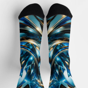 Futuristisches Blau Gold Abstrakt Metallisch Geome Socken