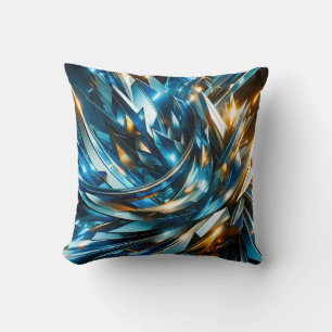Futuristisches Blau Gold Abstrakt Metallisches Geo Kissen