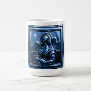 Futuristisches blaues Chrom-Porträt Kaffeetasse